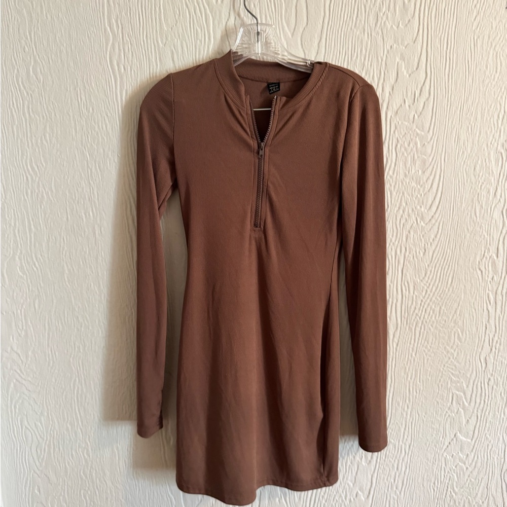 SHEIN Brown Long Sleeve Quarter-Zip Top
